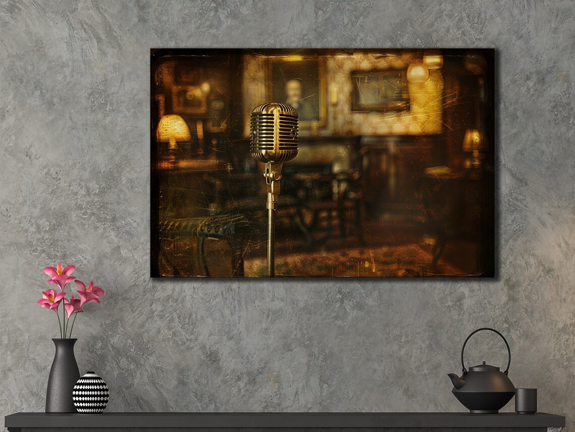 Vintage Microphone Jazz Club Sepia Retro Live Music Scene Poster - Image 3