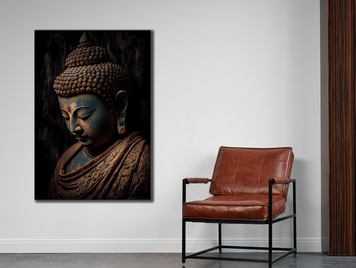 Antique Buddha Statue Dark Bronze Zen Meditation Spiritual Poster - Image 2