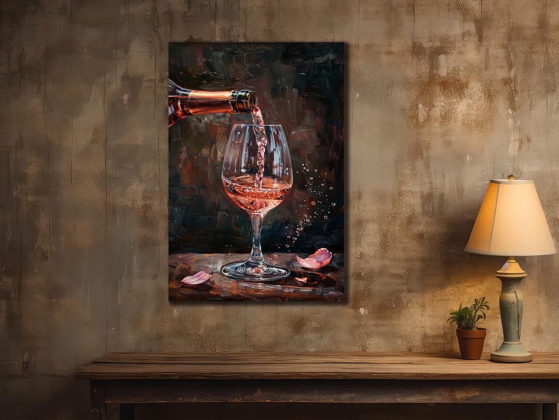 Red Wine Pouring Bottle To Glass Dark Moody Still Life Poster