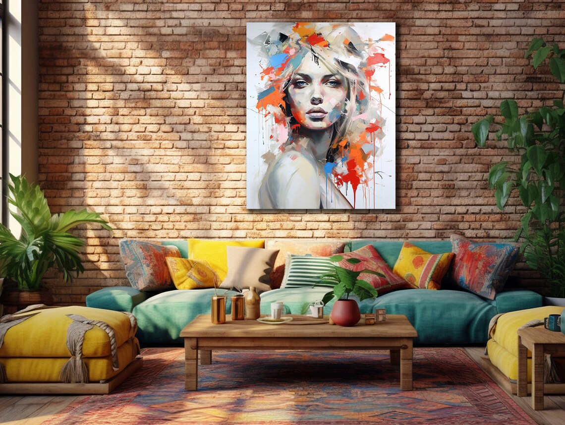 Colorful Abstract Woman Portrait Paint Splashes Modern Beauty Art Poster - Image 2