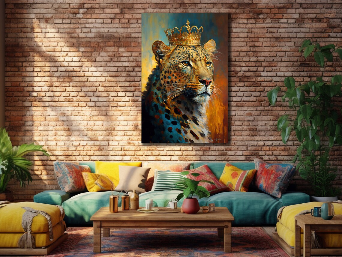 Crowned Leopard Royal Golden King Portrait Wildlife Wall Art Print - Image 2