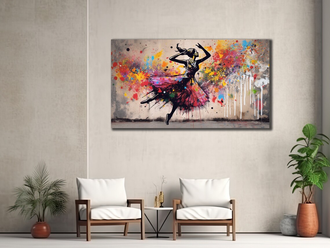 Graffiti Ballerina Silhouette Colorful Paint Splash Art Urban Dancer Wall Poster - Image 3