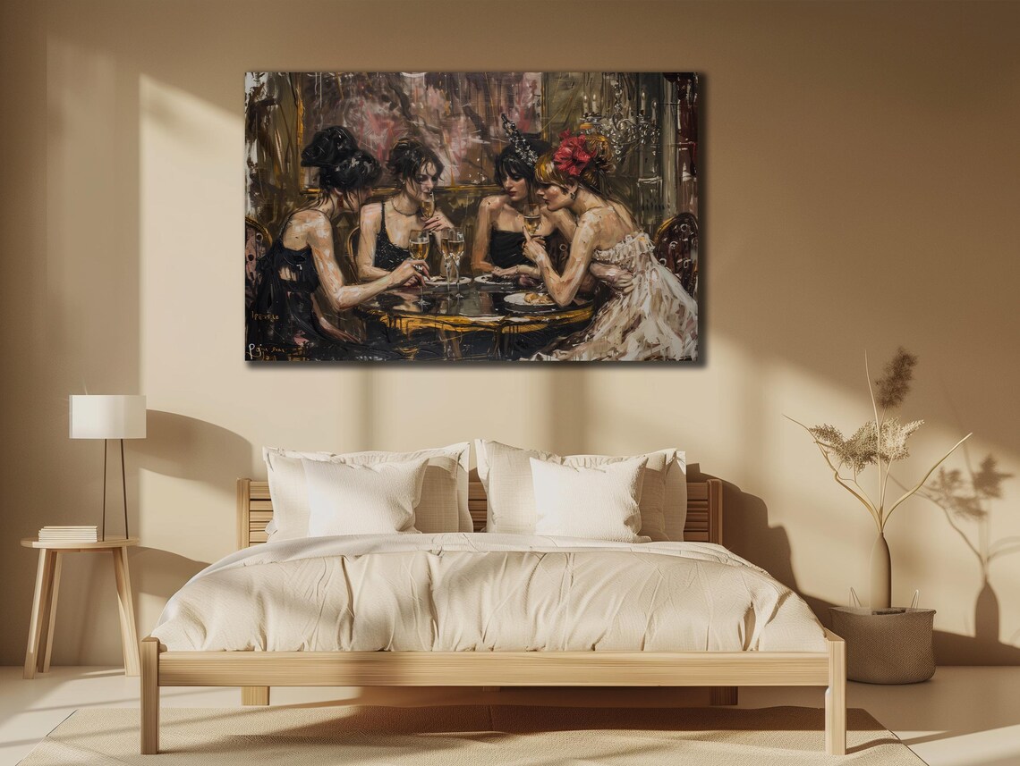 Elegant Women Dinner Party Wine Impressionist Social Gathering Wall Poster - Image 3