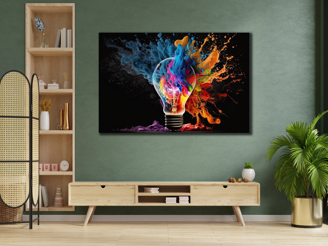 Light Bulb Exploding With Colorful Paint Splash On Black Poster - Image 2
