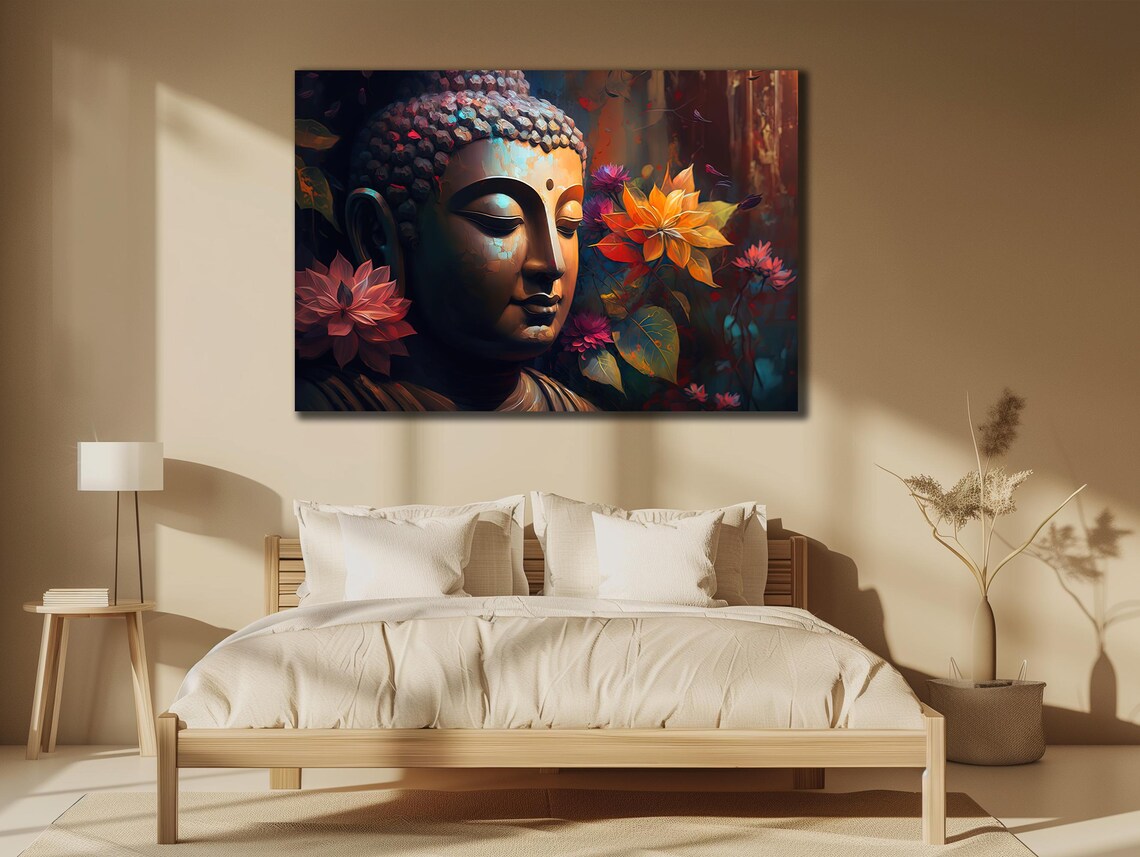 Serene Buddha Face Lotus Flower Spiritual Zen Meditation Wall Poster - Image 3