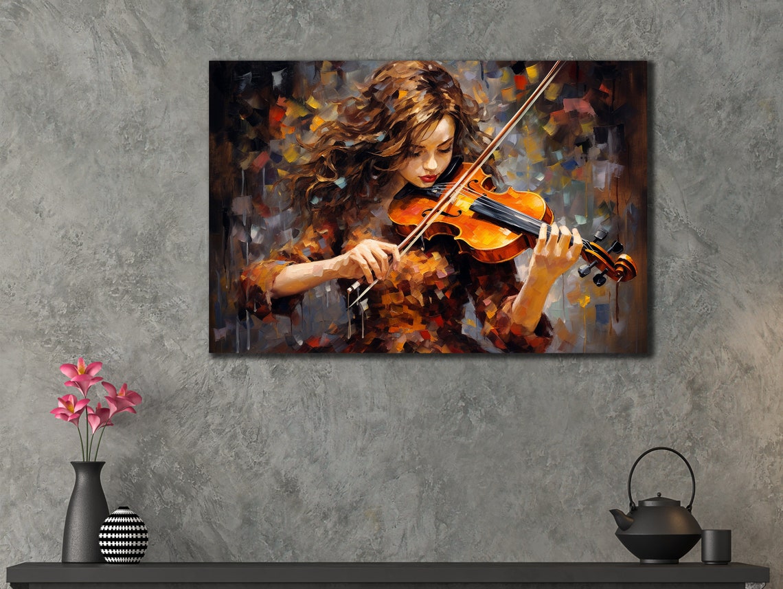 Woman With Violin Prints Music Oil Painting Wall Decor House Gifts Ideas Bedroom Wall Decor Musician Wall Art Violin Woman Poster - Image 3