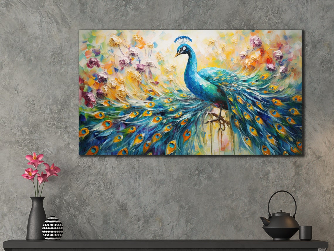 Peacock Spread Tail Feathers Colorful Elegant Bird Plumage Poster - Image 3