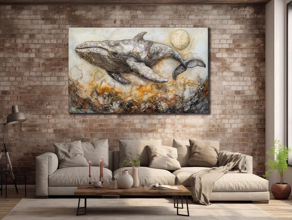 Whale Prints 3d Gold Whale Painting Art Wall Hanging House Gift Ideas Bedroom Wall Decor Animal Wall Art Blue Sea Poster
