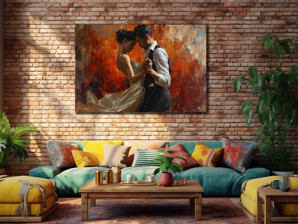 Passionate Tango Dancers Embrace Warm Red Romance Wall Art Poster - Image 2