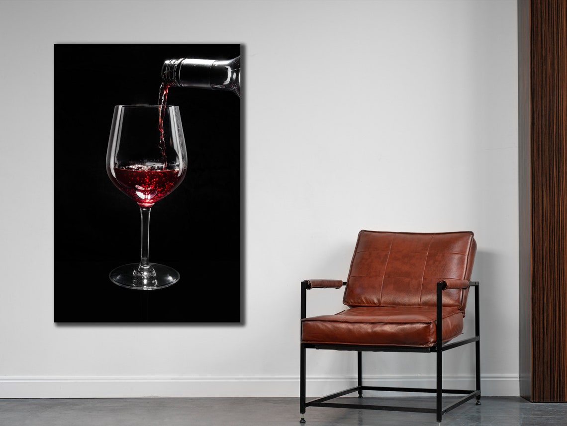 Red Wine Pouring Into Glass Black Background Kitchen Bar Art Poster - Image 2