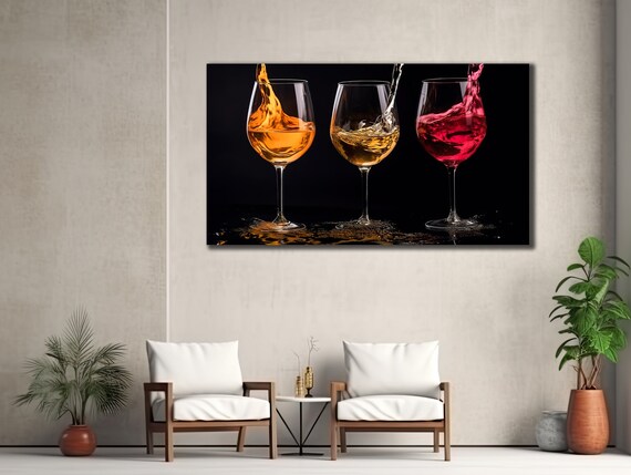 Wine Glass Splash Trio Black Background Bar Kitchen Drink Wall Art Poster