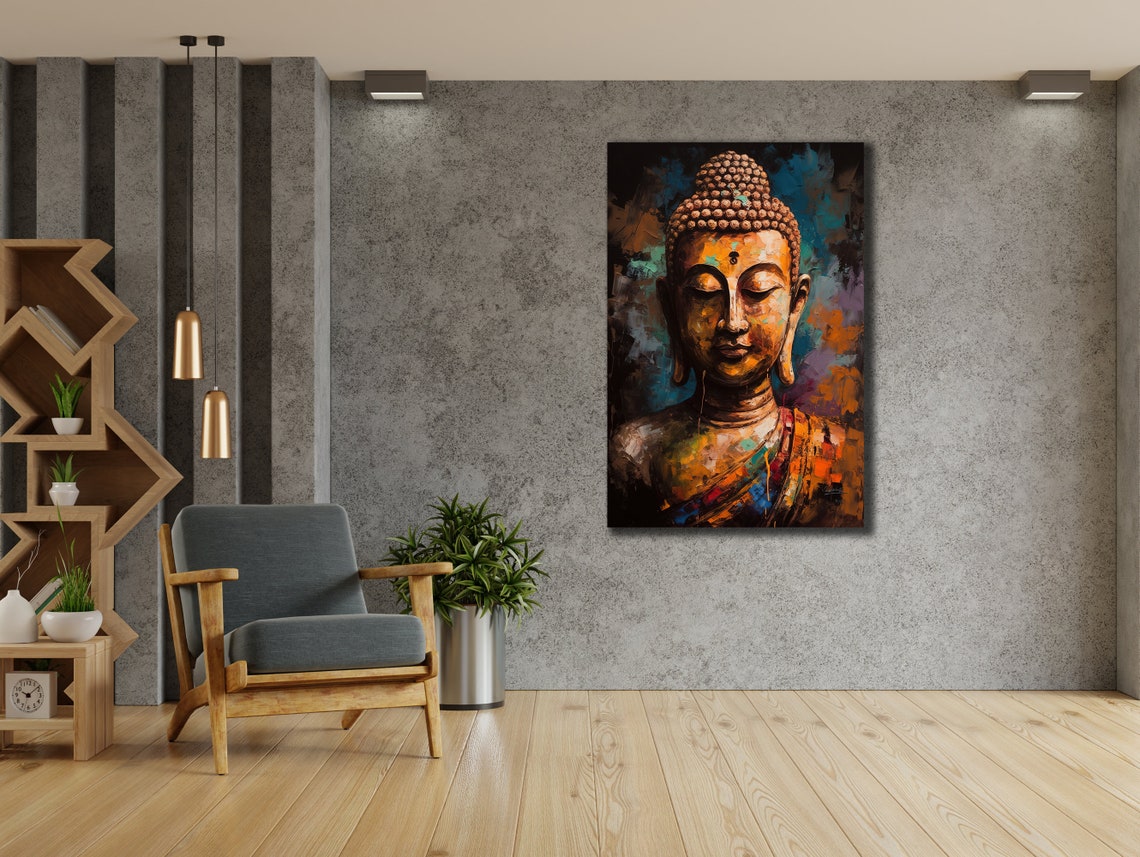 Golden Buddha Portrait Painterly Spiritual Eastern Zen Wall Art Poster - Image 2