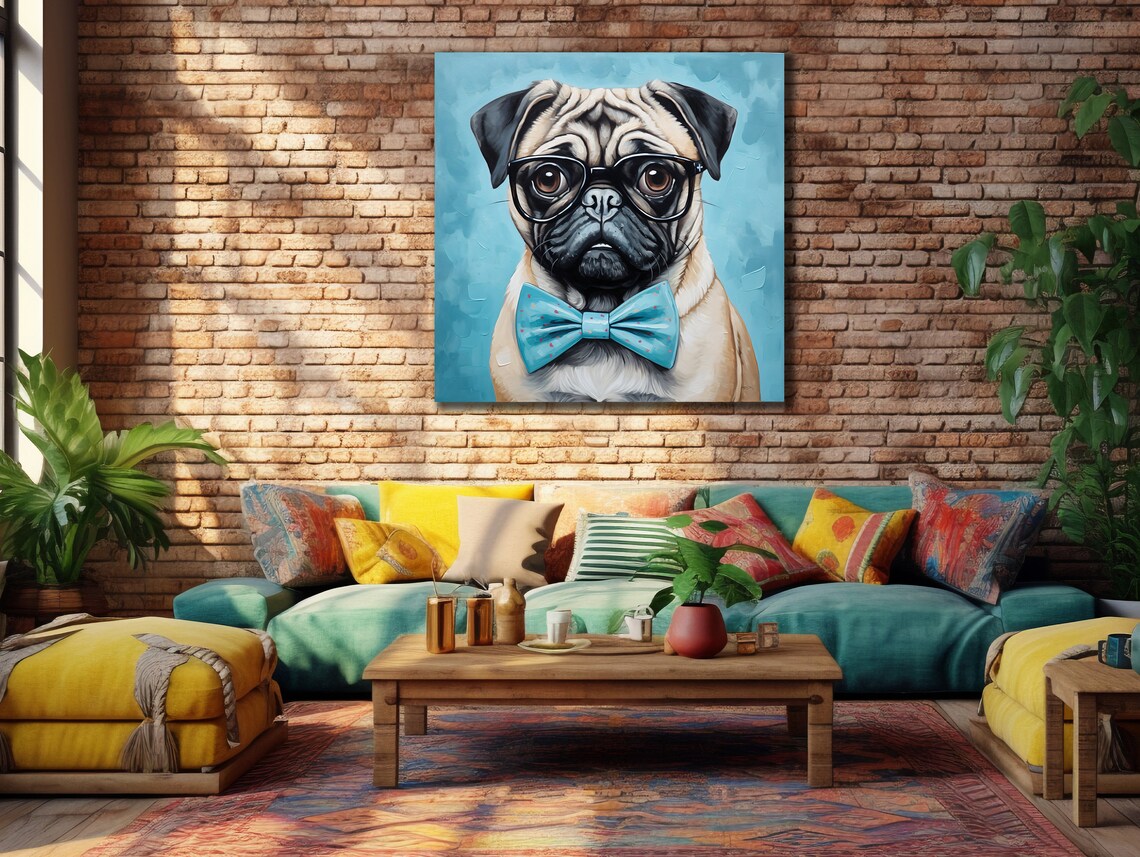 White Bulldog Art Gift For Dog Lovers Colorful Dog Wall Art Home Office Living Room Decor British Bulldog Painting On