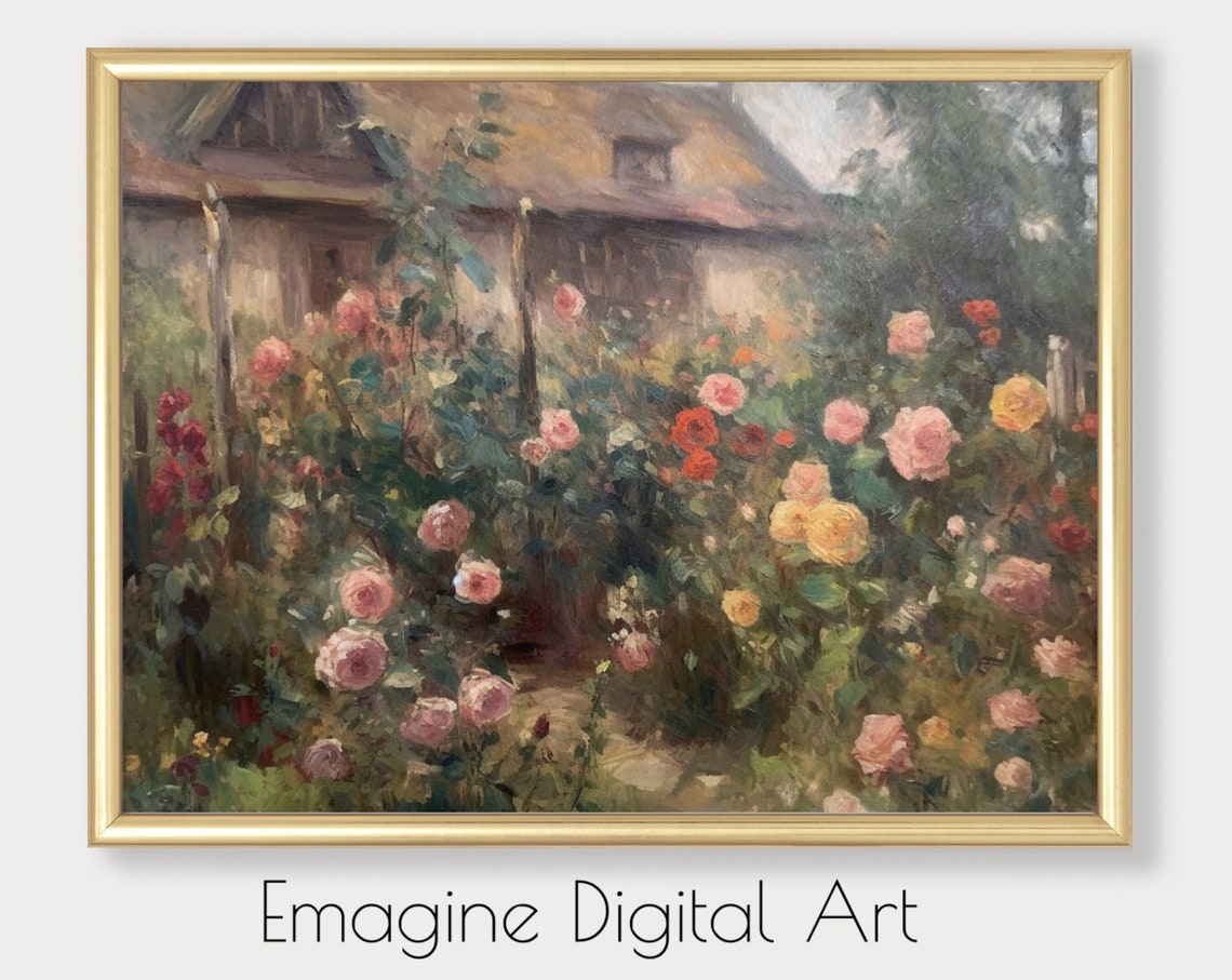 Vintage Cottage Rose Garden Impressionist Floral Country Art Poster