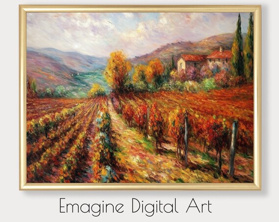 Tuscan Vineyard Autumn Harvest Impressionist Oil Painting Poster
