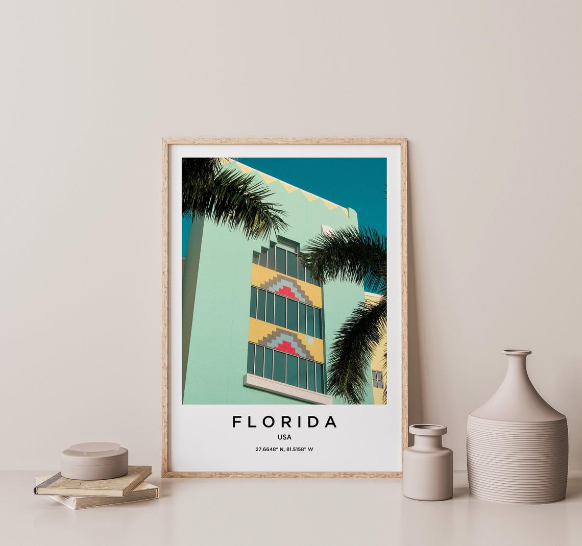 Florida Miami Pastel Art Deco Building Palms Ocean Drive Poster - Image 2