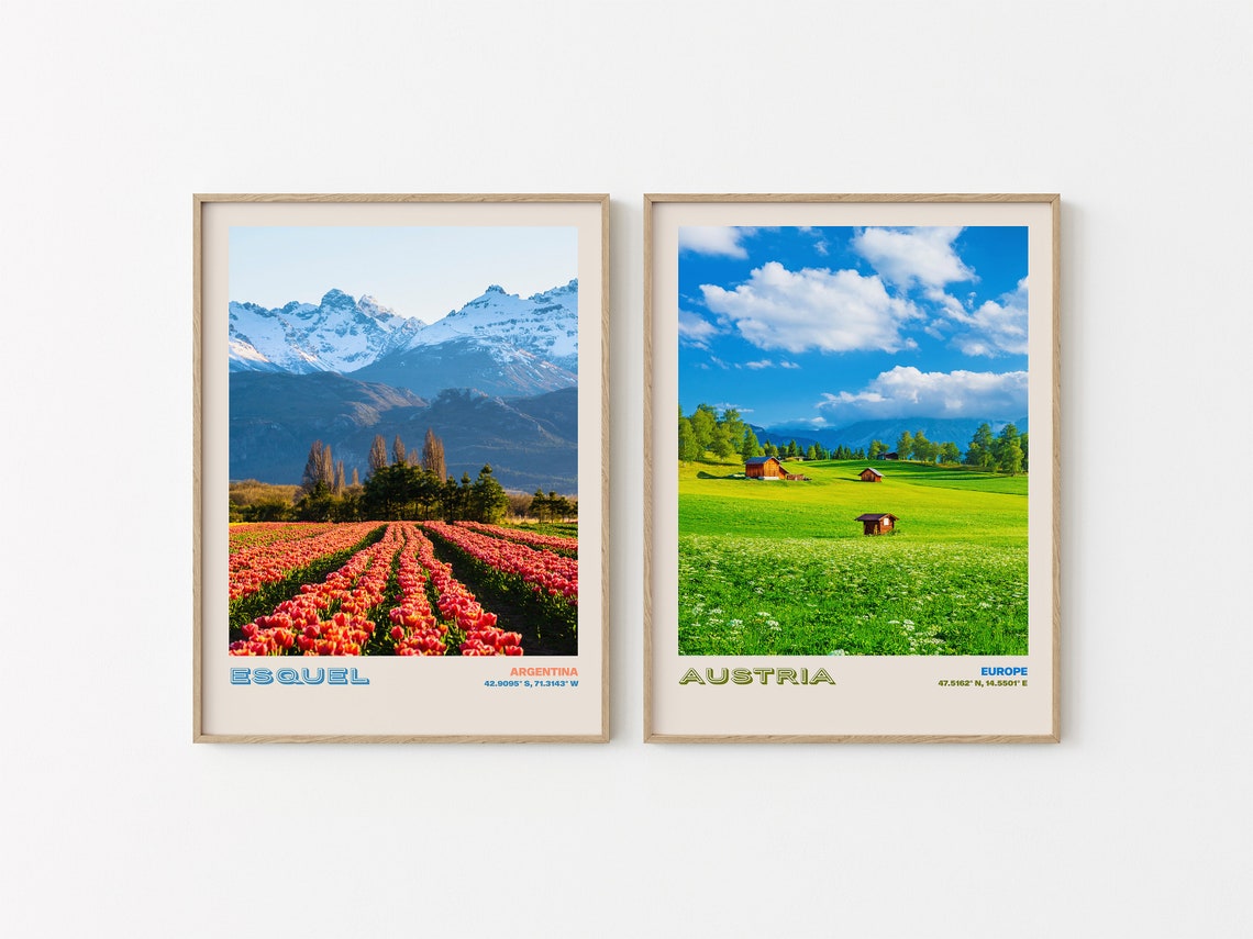 Esquel Argentina Blooming Tulip Fields Snow Mountain View Poster - Image 2