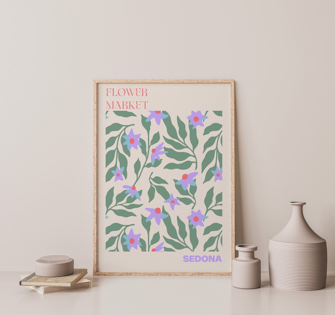Sedona Poster Sedona Wall Art Sedona Personalised Travel Poster Sedona Flower Market Print Floral Wall Decor Sedona Poster - Image 3