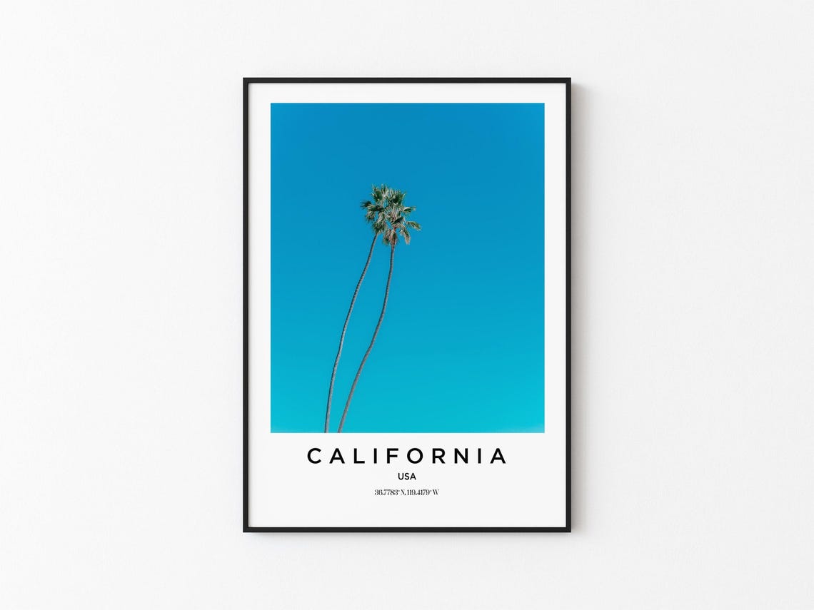 California Palm Trees Blue Sky Minimalist Photography Travel Poster