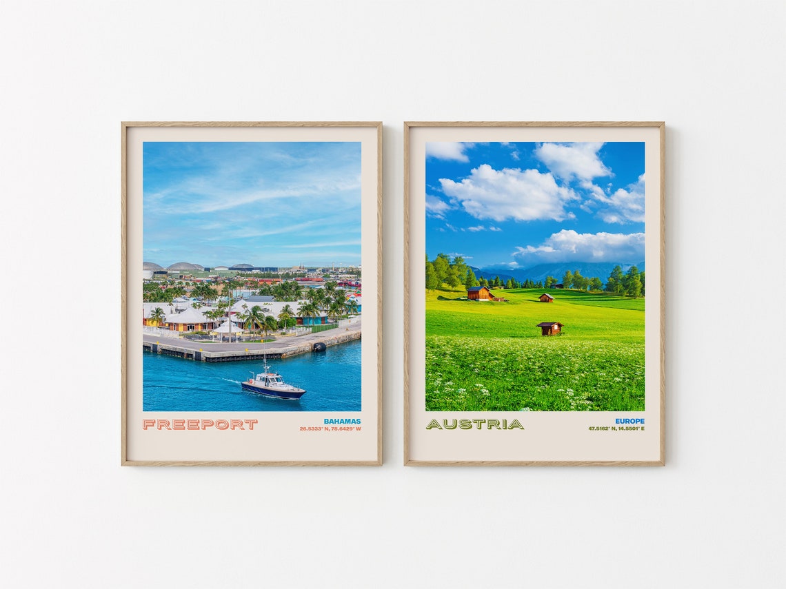 Freeport Bahamas Harbor Boat Palm Trees Coastal Scene Poster - Image 3