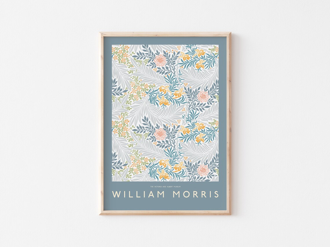William Morris Blue Floral Pattern Museum Poster Art For Classic Home Decor - Image 3