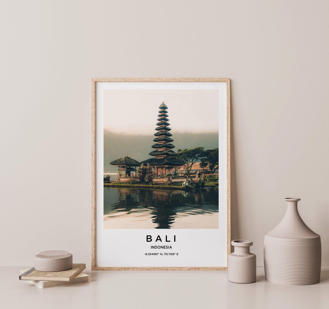 Bali Indonesia Ulun Danu Beratan Temple Lake View Travel Poster - Image 2