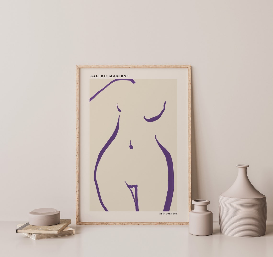 Galerie Moderne Abstract Nude Torso Purple Line Figure Poster - Image 2