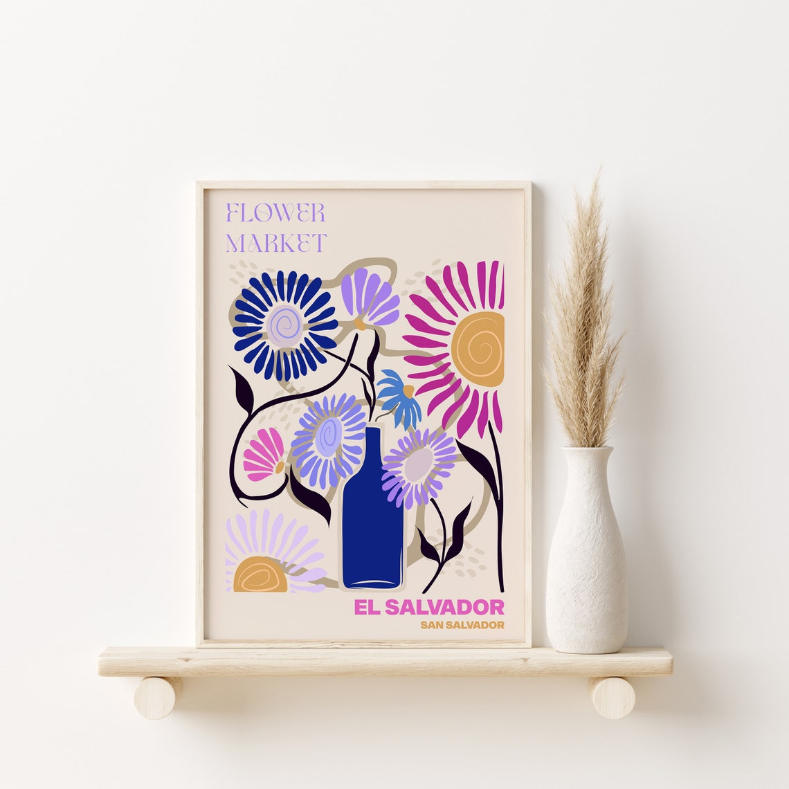 El Salvador Poster El Salvador Wall Art El Salvador Personalised Travel Poster El Salvador Flower Market Print Floral Wall - Image 2