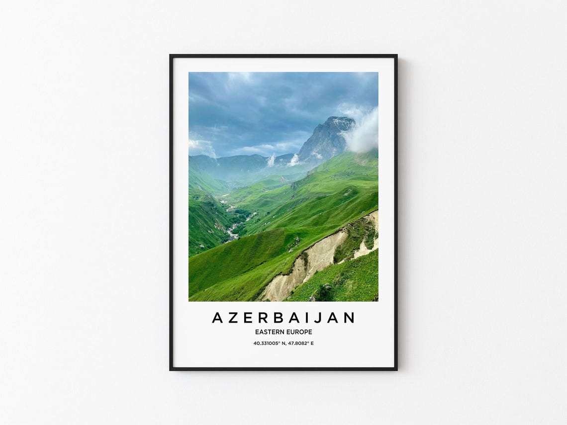 Azerbaijan Lush Green Mountain Valley Minimalist Travel Poster