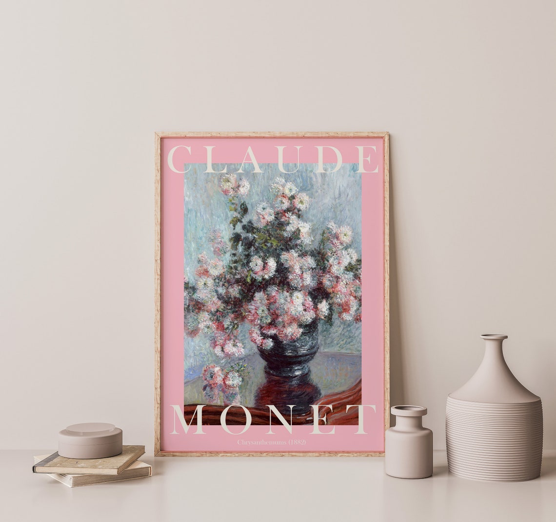 Claude Monet Chrysanthemums 1882 Pink Blush Floral Vase Poster - Image 2