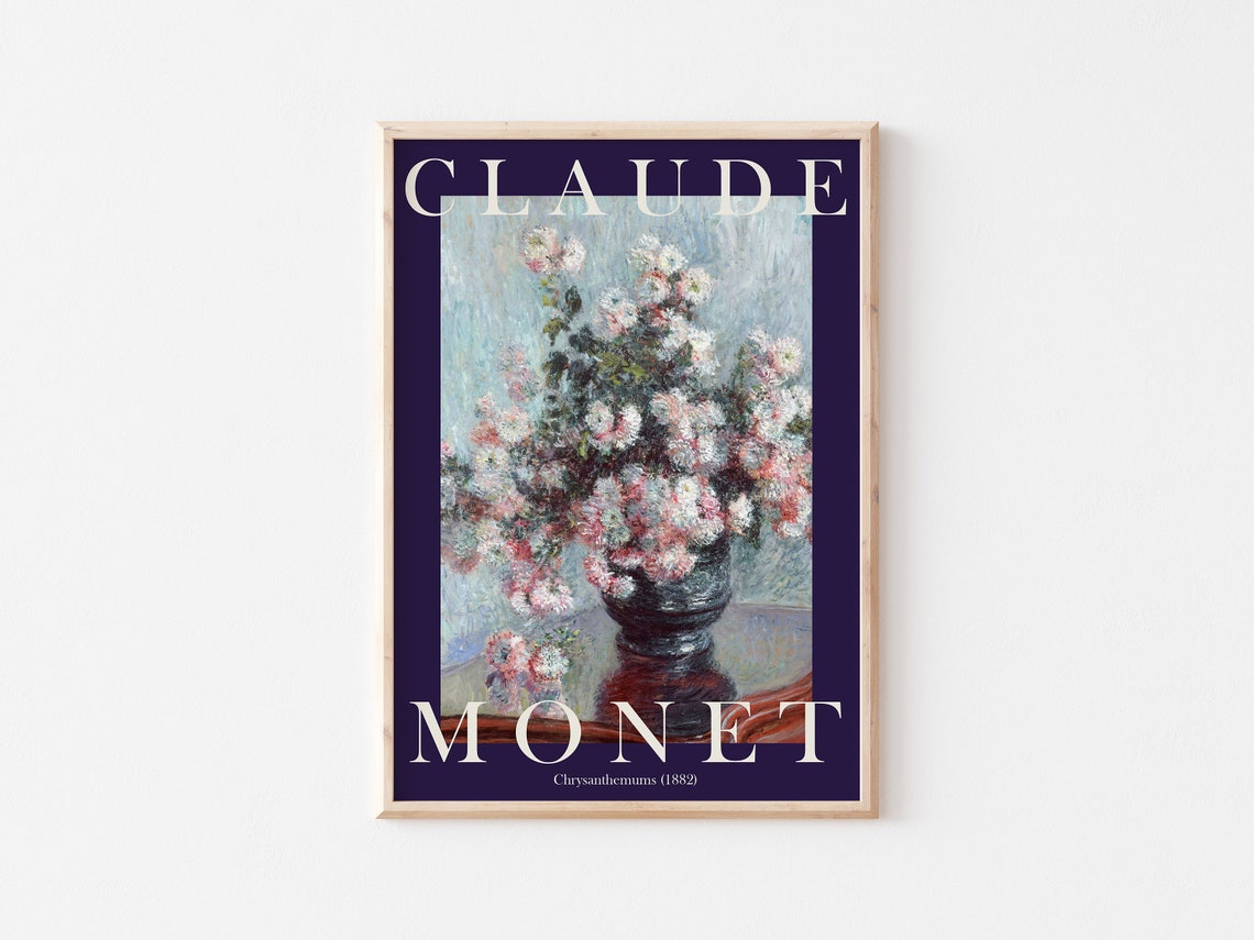 Claude Monet Chrysanthemums 1882 Floral Still Life Navy Poster - Image 3