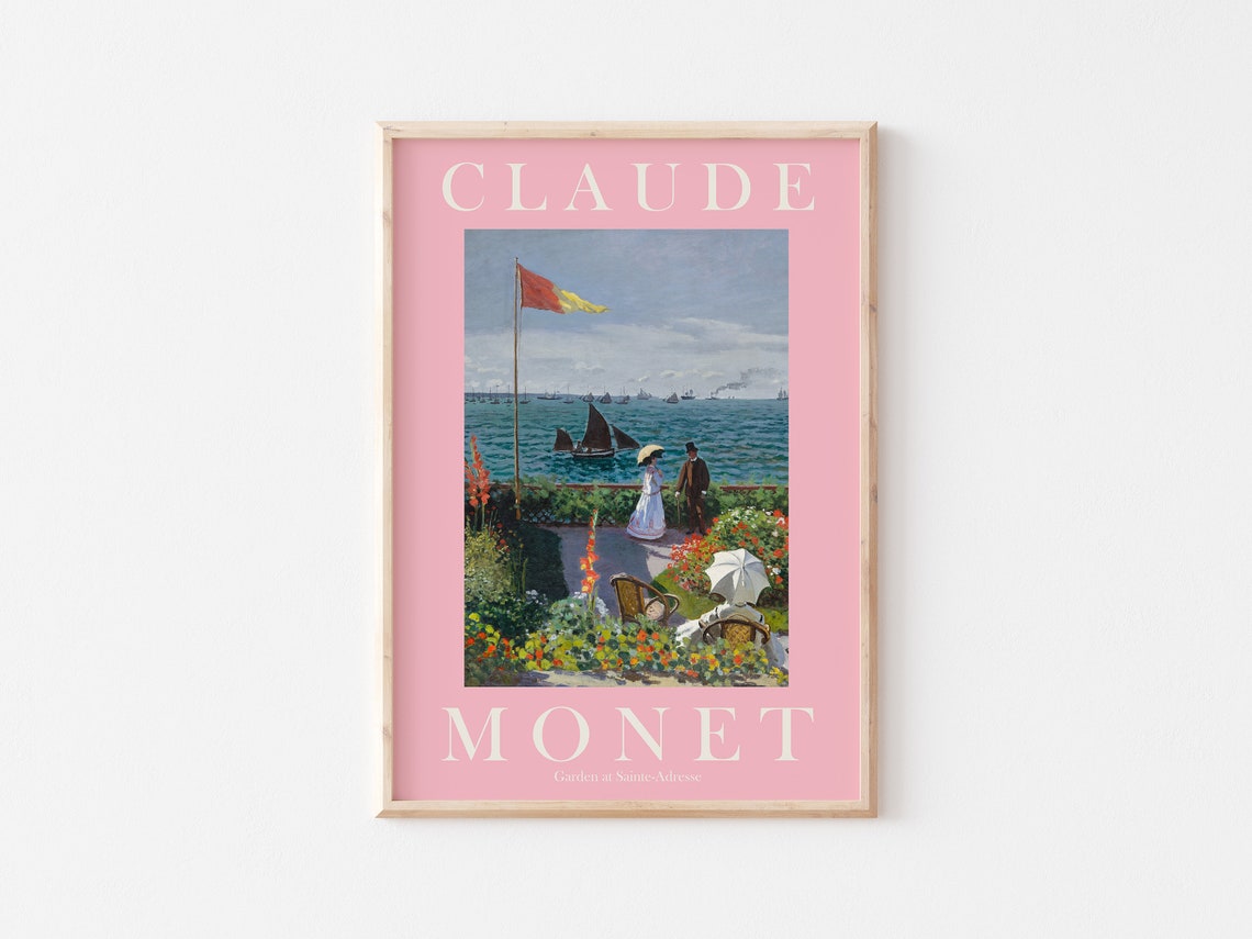 Claude Monet Garden at Sainte-Adresse Seaside Pink Border Poster - Image 3