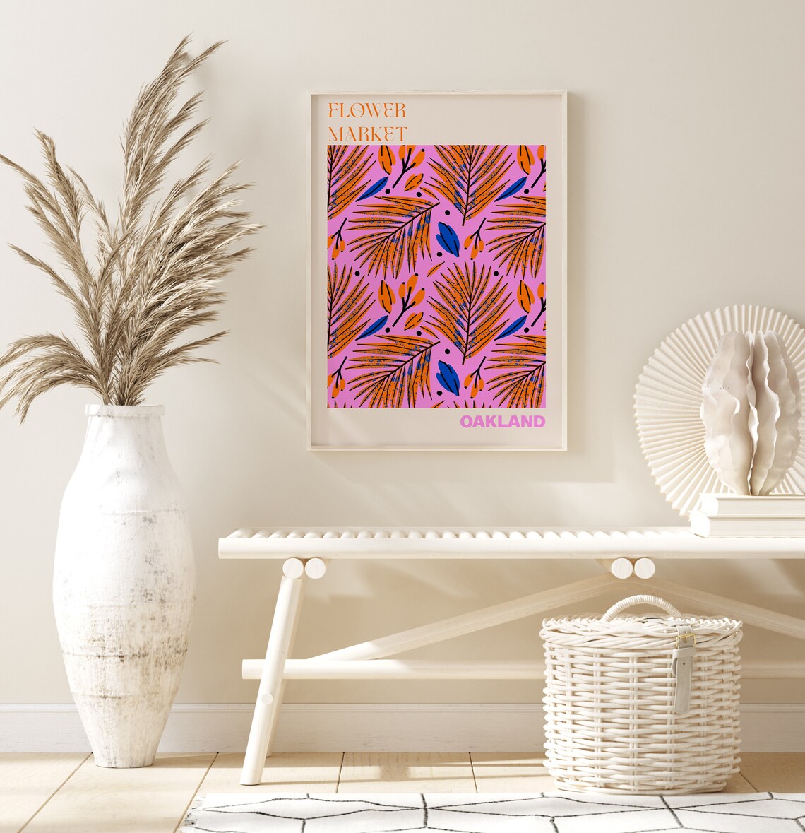 Oakland Flower Market Poster Pink Orange Tropical Palm Artwork - Image 2