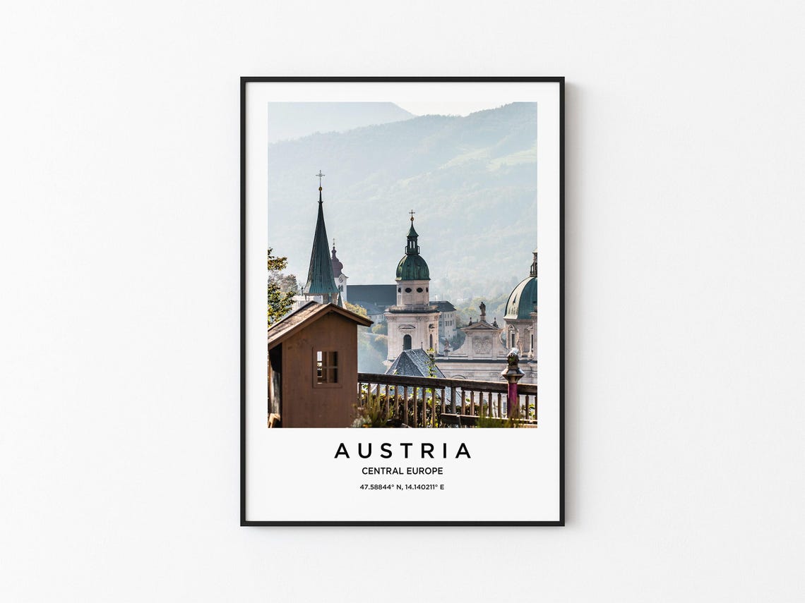 Austria Alpine Old Town Church Spires Mountain Valley View Poster