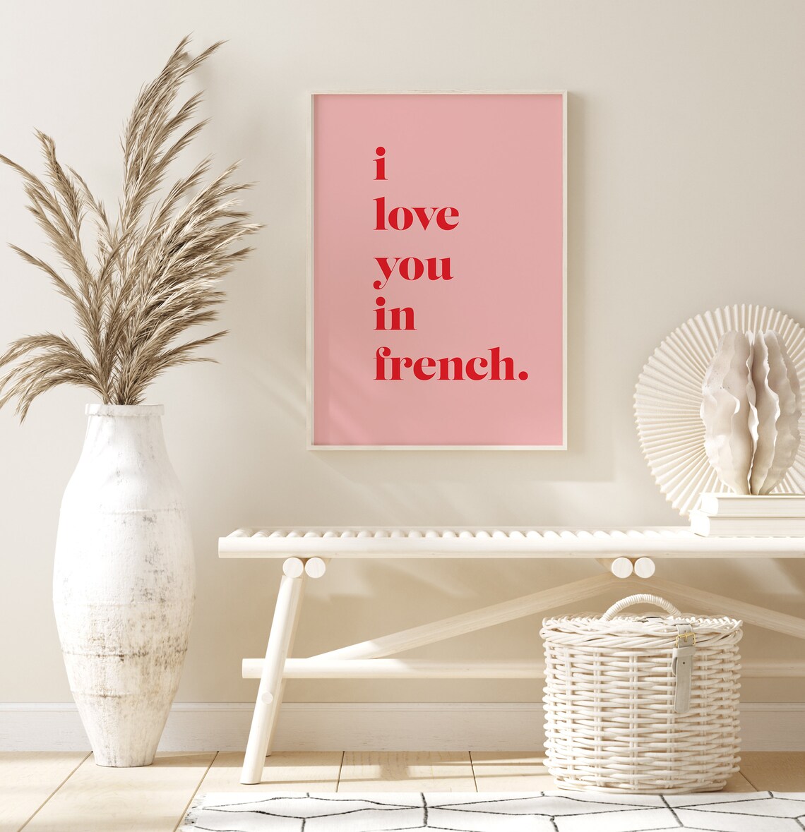 I Love You In French Red Serif Typography Pink Love Art Poster - Image 2