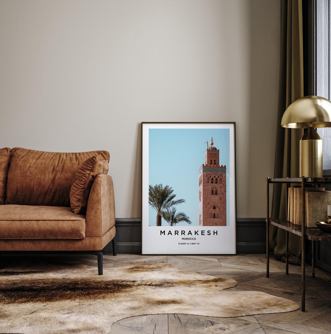 Marrakesh Morocco Historic Minaret Tower and Palm Trees Skyline Poster - Image 3