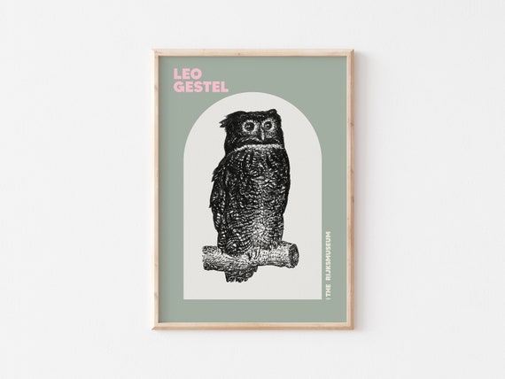 Leo Gestel Line Art Exhibition Poster, Vintage Owl