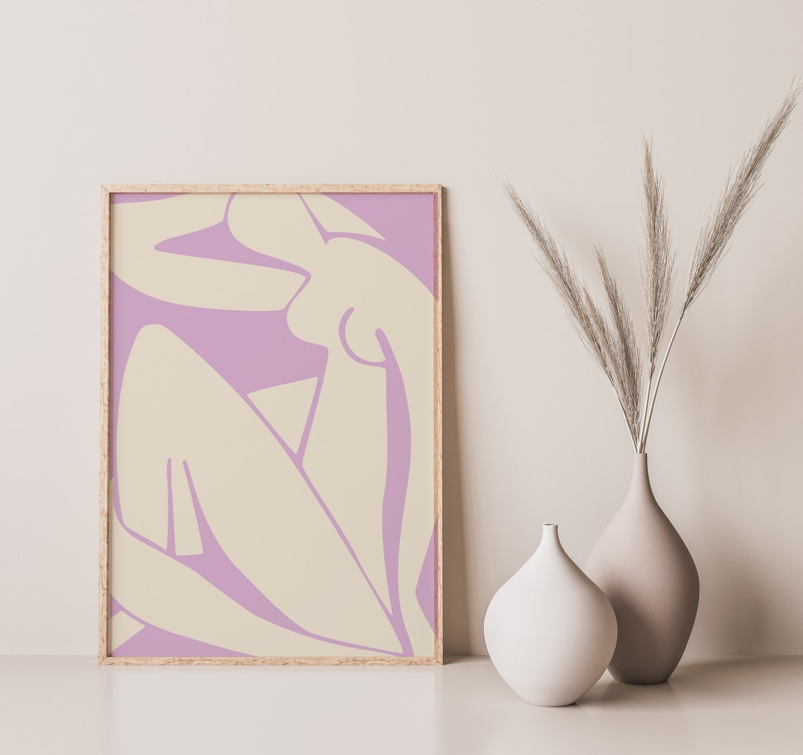 Lilac Abstract Seated Figure Cut Out Matisse Inspired Art Poster