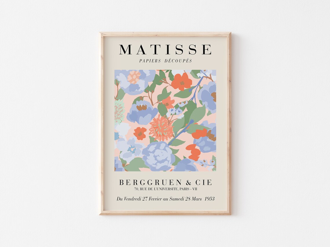 Henri Matisse Pastel Blue Orange Floral Exhibition Poster For Bedroom Decor - Image 3