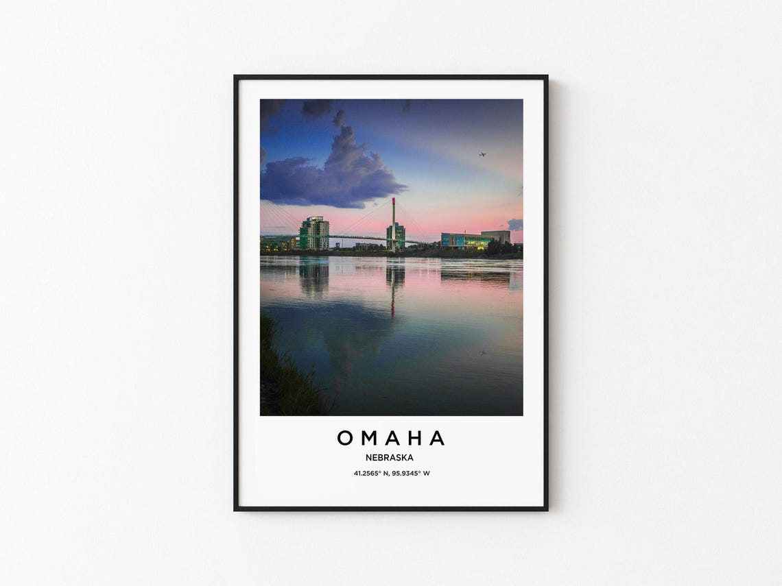 Omaha Nebraska River Bridge Dusk Water Reflection Photo Poster