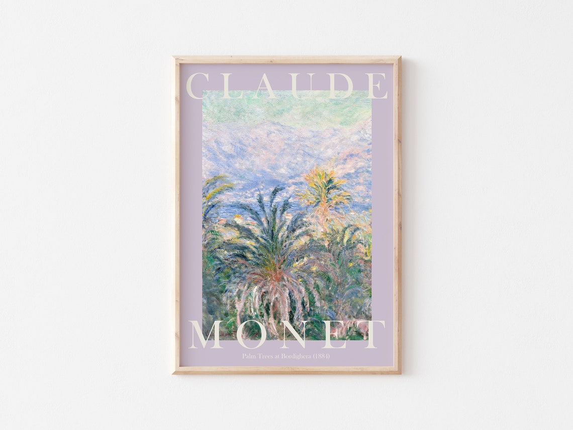 Claude Monet Palm Trees at Bordighera 1884 Lavender Border Poster - Image 3