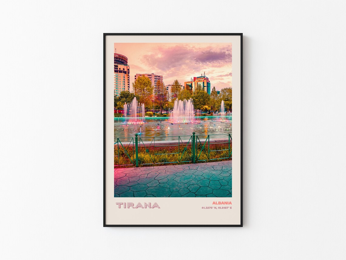 Tirana Albania Sunset Park Dancing Fountains City View Poster - Image 3
