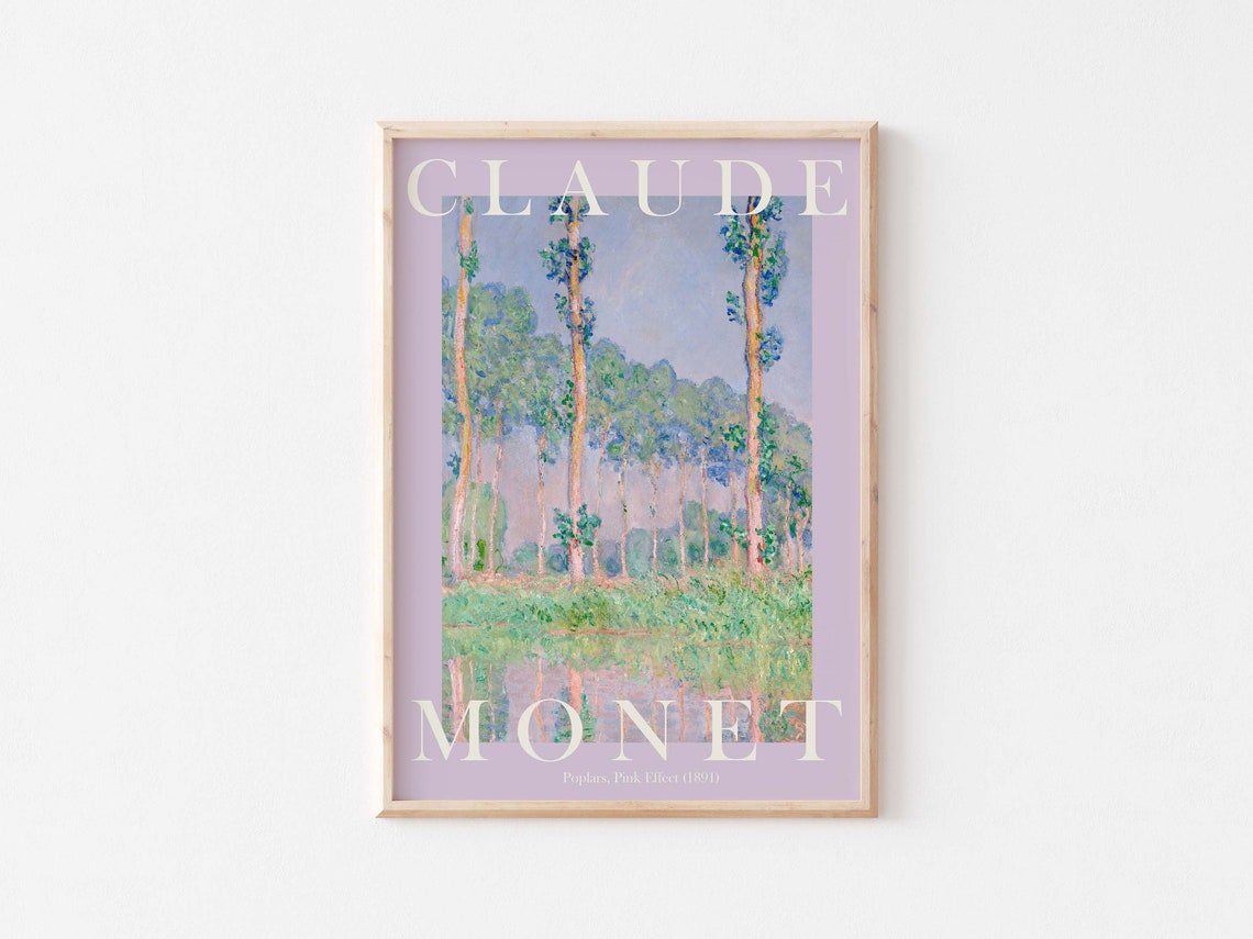 Claude Monet Poplars Pink Effect 1891 Trees Reflected Water Poster - Image 3