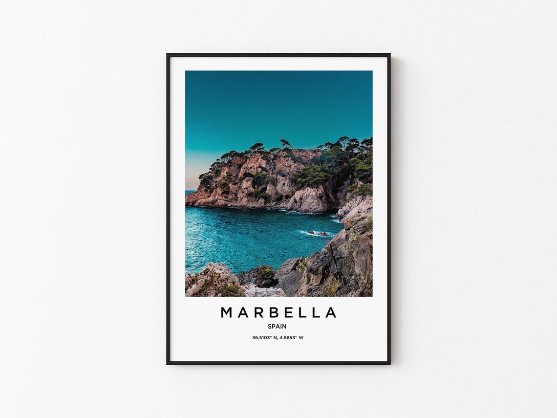 Marbella Spain Dramatic Rocky Coastline Teal Sea View Poster