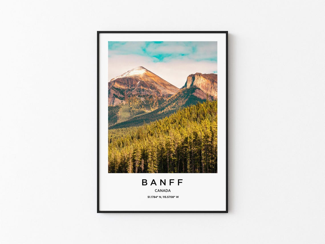 Banff Canada Golden Pine Forest Snowy Peaks Photo Travel Poster