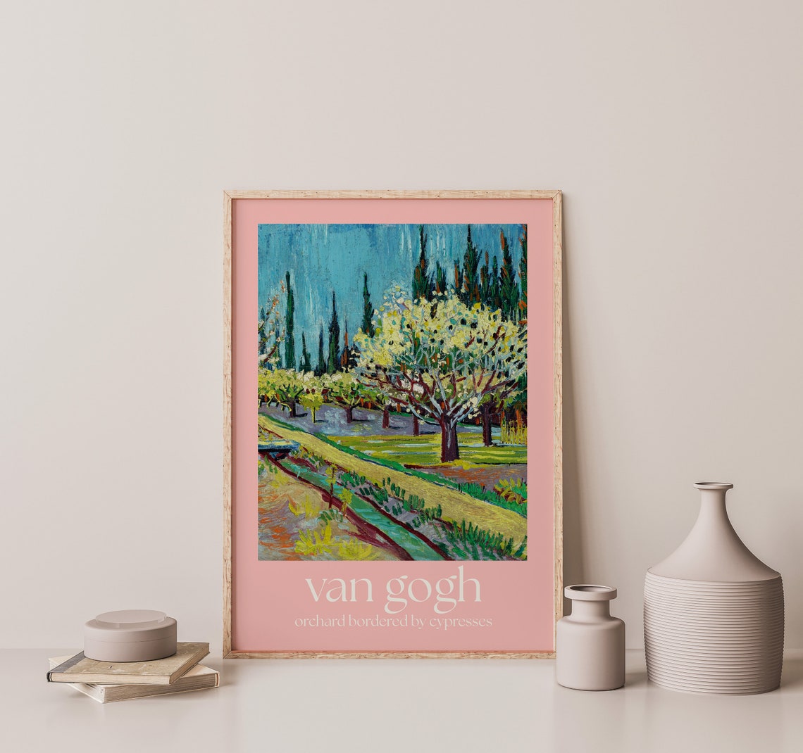 Van Gogh Orchard Bordered by Cypresses Blossom Trees Spring Poster - Image 2