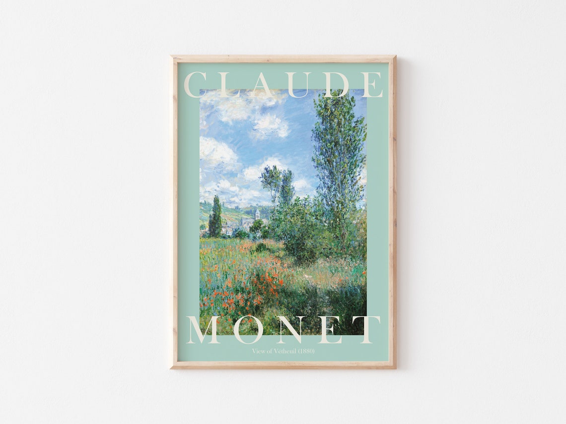 Claude Monet View of Vetheuil 1880 Fresh Mint Green Border Poster - Image 3