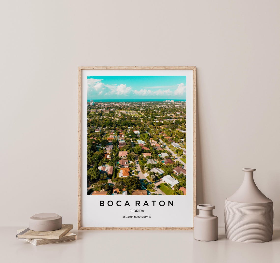 Boca Raton Florida Aerial Neighborhood View Toward the Sea Poster - Image 2