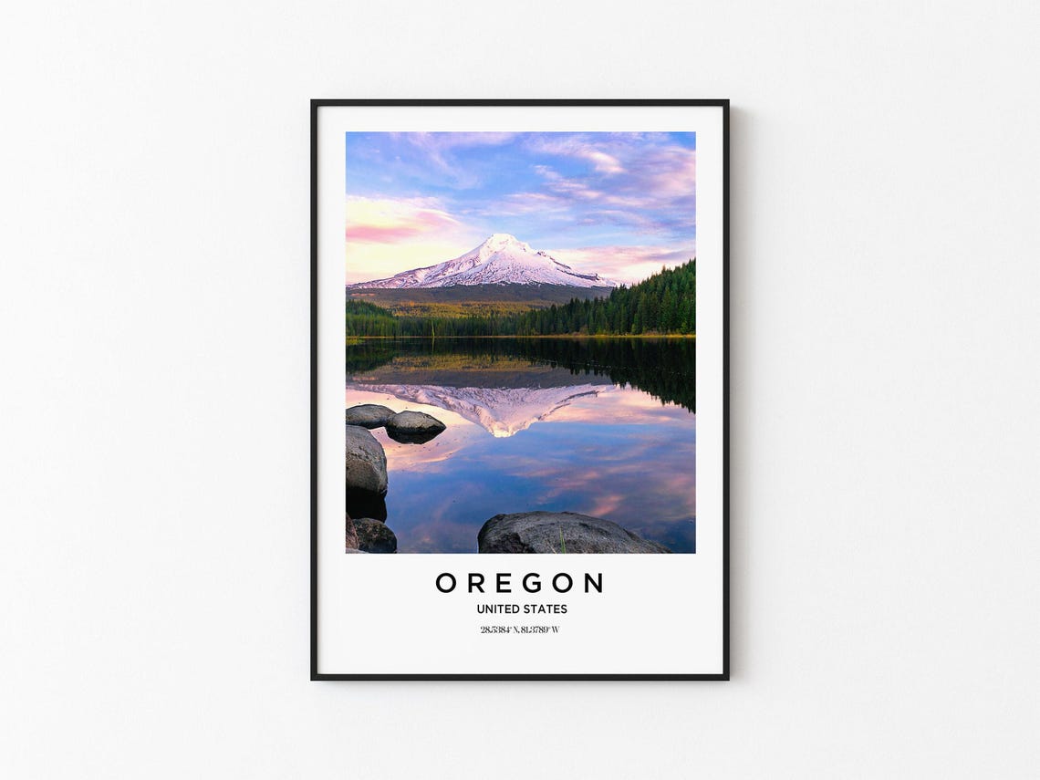 Oregon Mount Hood Snow Peak Lake Reflection Sunrise Photo Poster