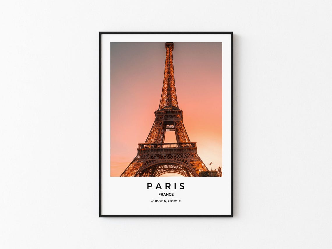 Paris France Eiffel Tower Sunset Glow Minimalist Travel Poster